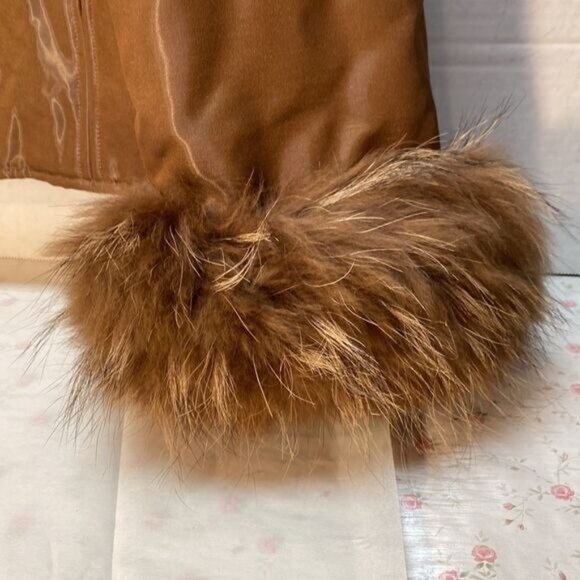 Etcetera Womens Brown Jacket W/Faux Fur Cuffs Size 12 Viscose Blend Zip Closure - Picture 2 of 9